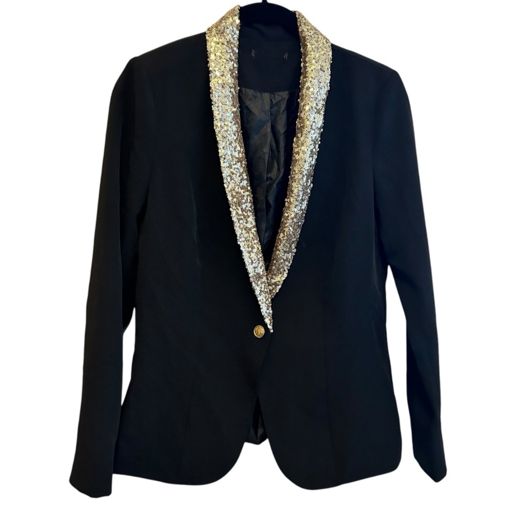 Vintage Tuxedo Style Jacket with Sequin Collar Size Medium